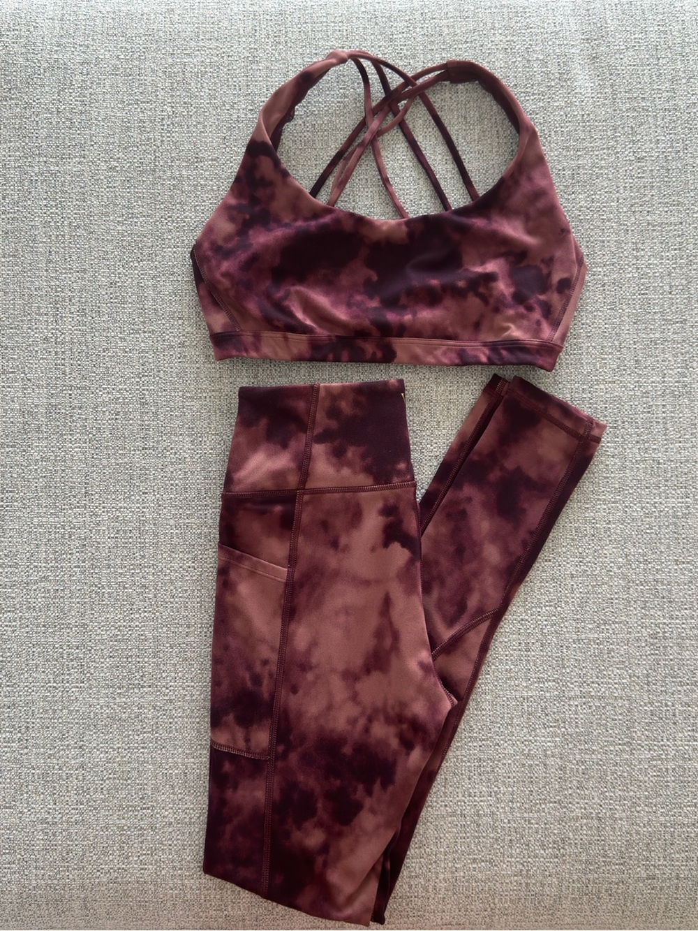 Victoria's Secret Burgundy Tie-Dye Sports Bra & Leggings Set